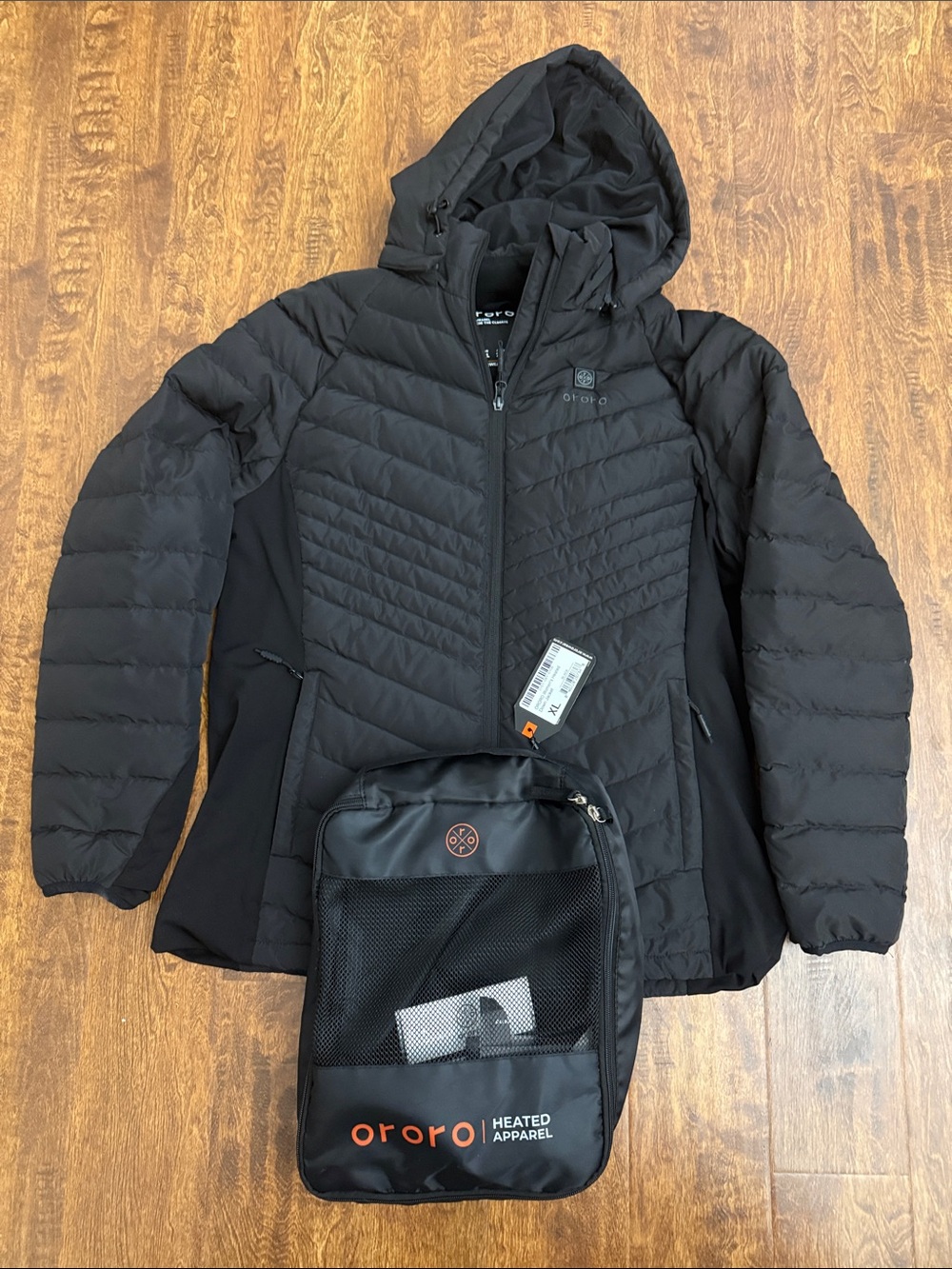 Ororo Women's Black Quilted Heated Puffer Jacket with Hood size XL
